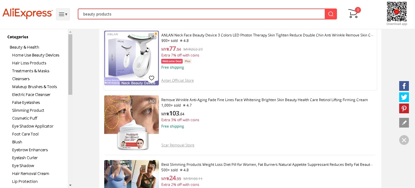 barangan kecantikan dari AliExpress
