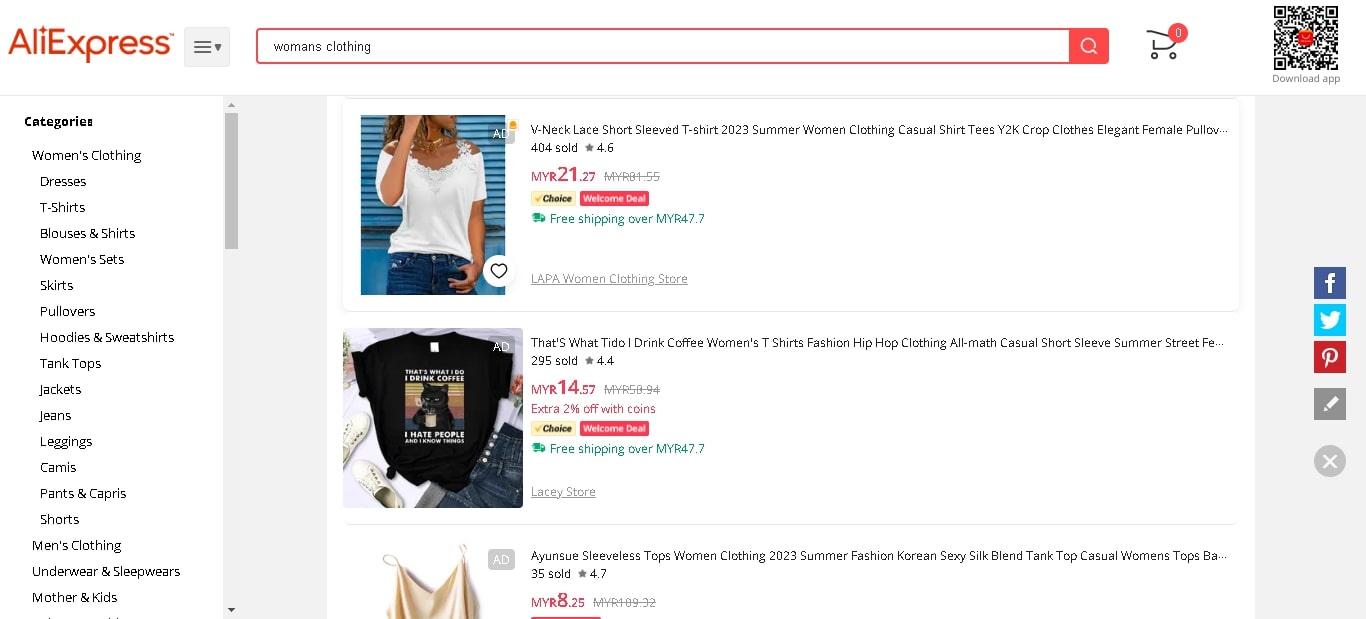 pakaian wanita dari AliExpress